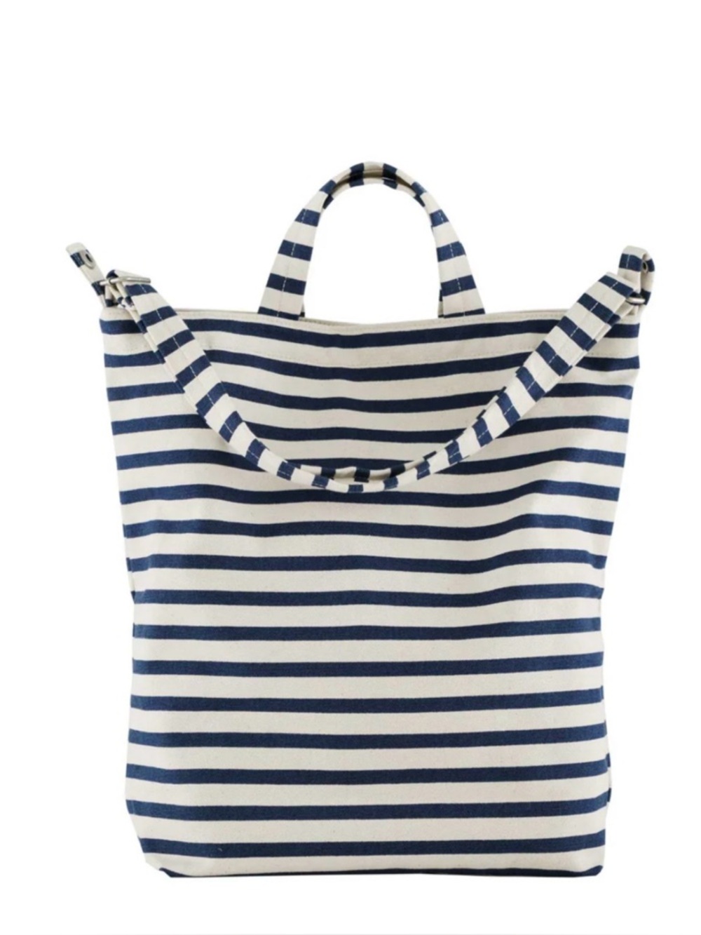BAGGU Duck Bag in Sailor Stripe - Recycled Cotton Canvas Tote  - Navy Blue